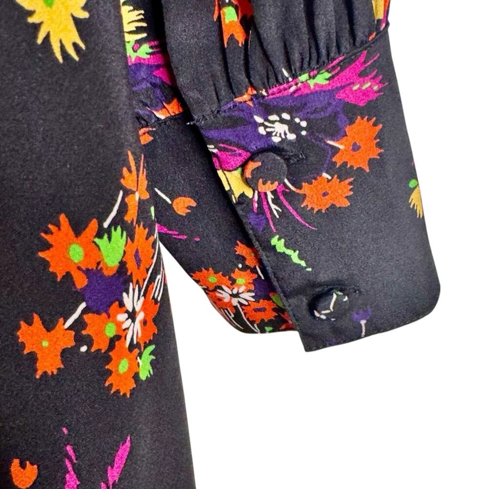 Veronica Beard Dress AMBER Silk Midi Long Sleeve Tie Front Floral Flowers SZ 12 - Picture 6 of 11
